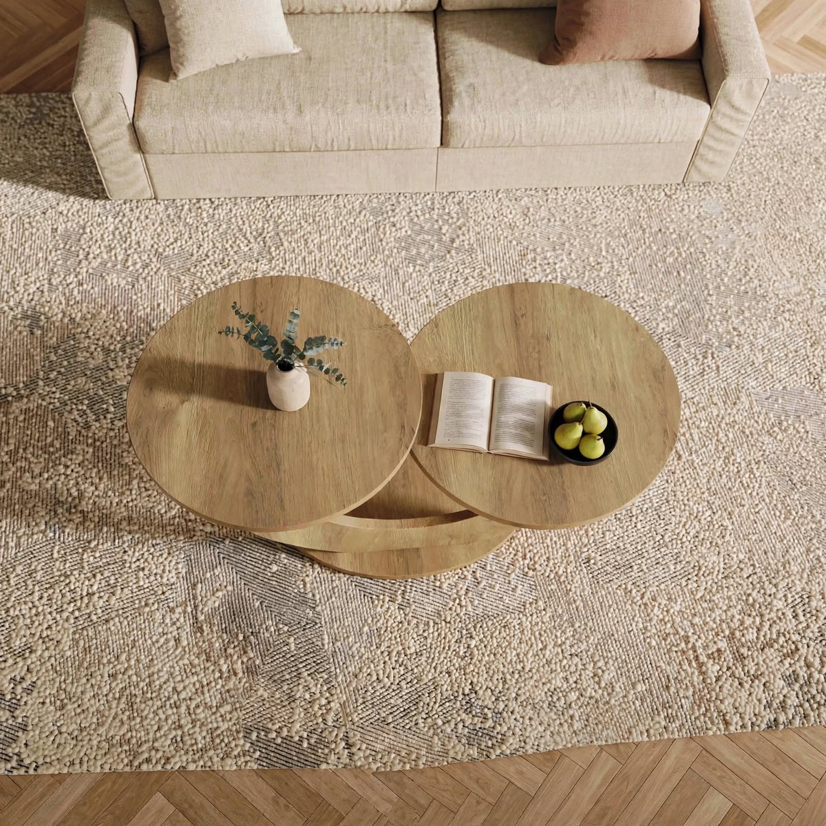 Table basse gigogne 2 plateaux effet chêne
