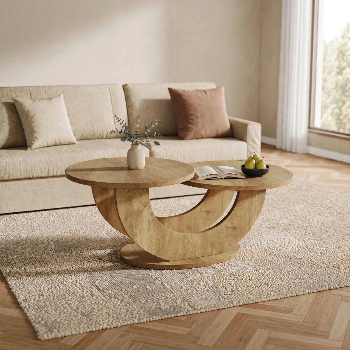 Table basse gigogne 2 plateaux effet chêne