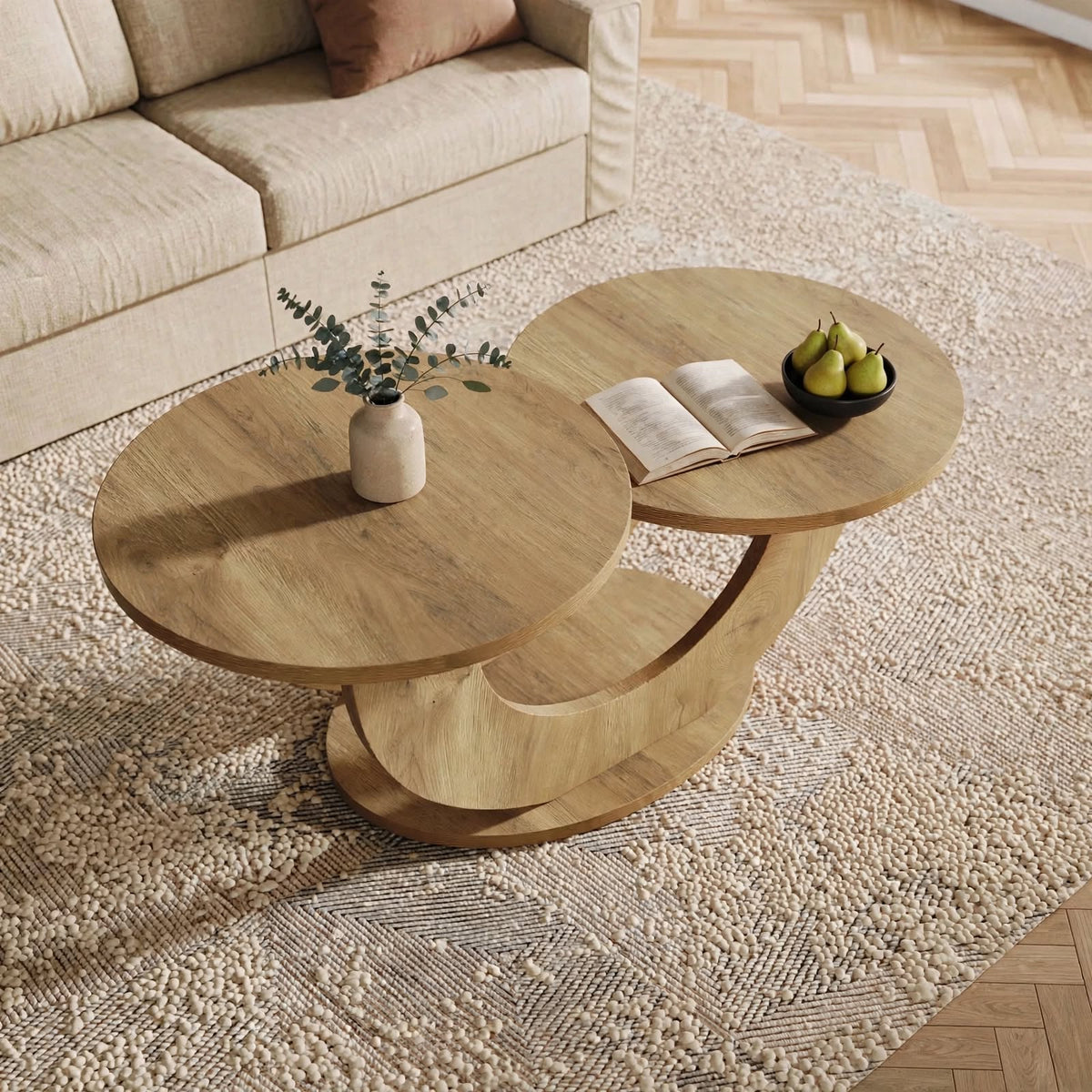 Table basse gigogne 2 plateaux effet chêne