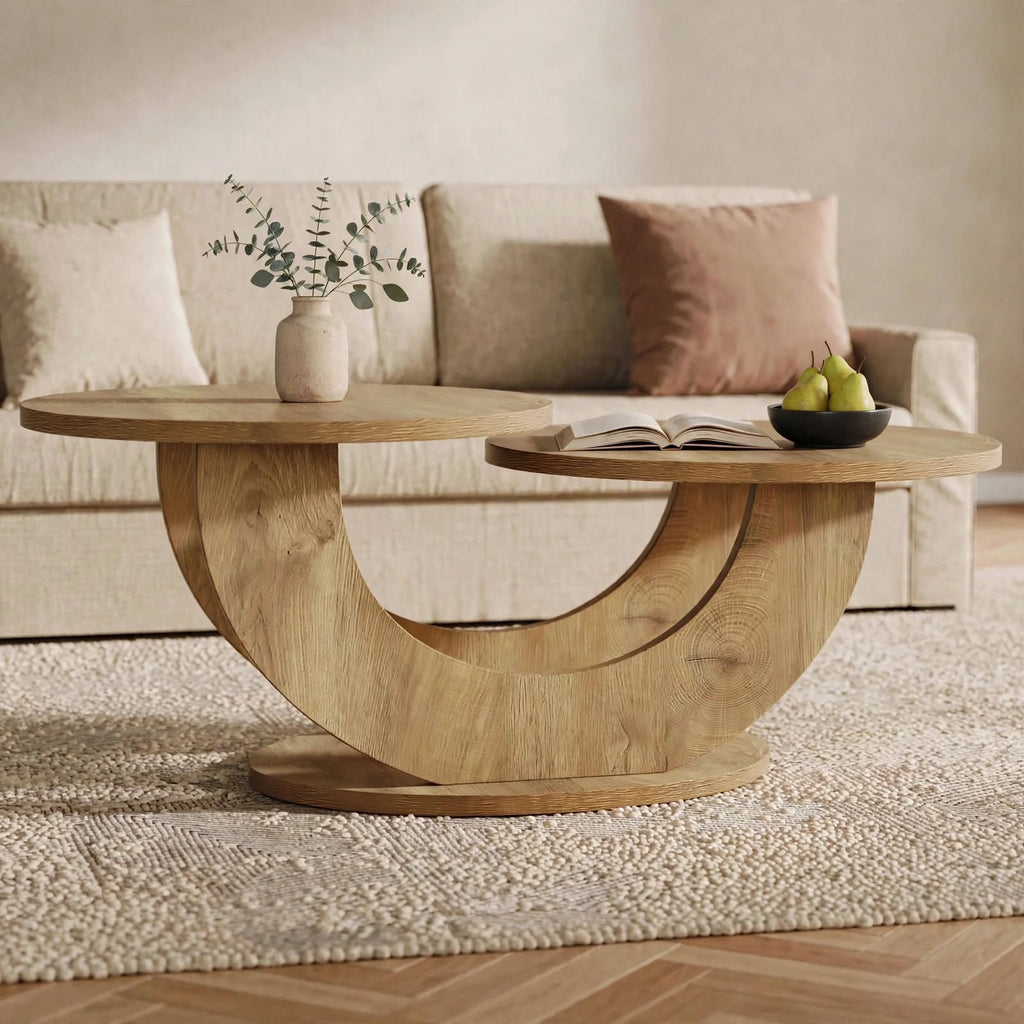 Table basse gigogne 2 plateaux effet chêne