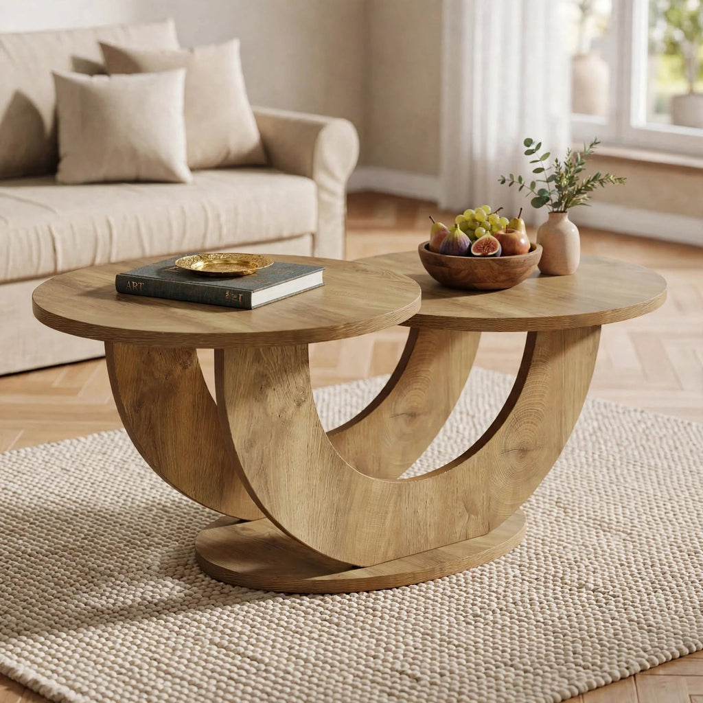 Table basse gigogne 2 plateaux effet chêne