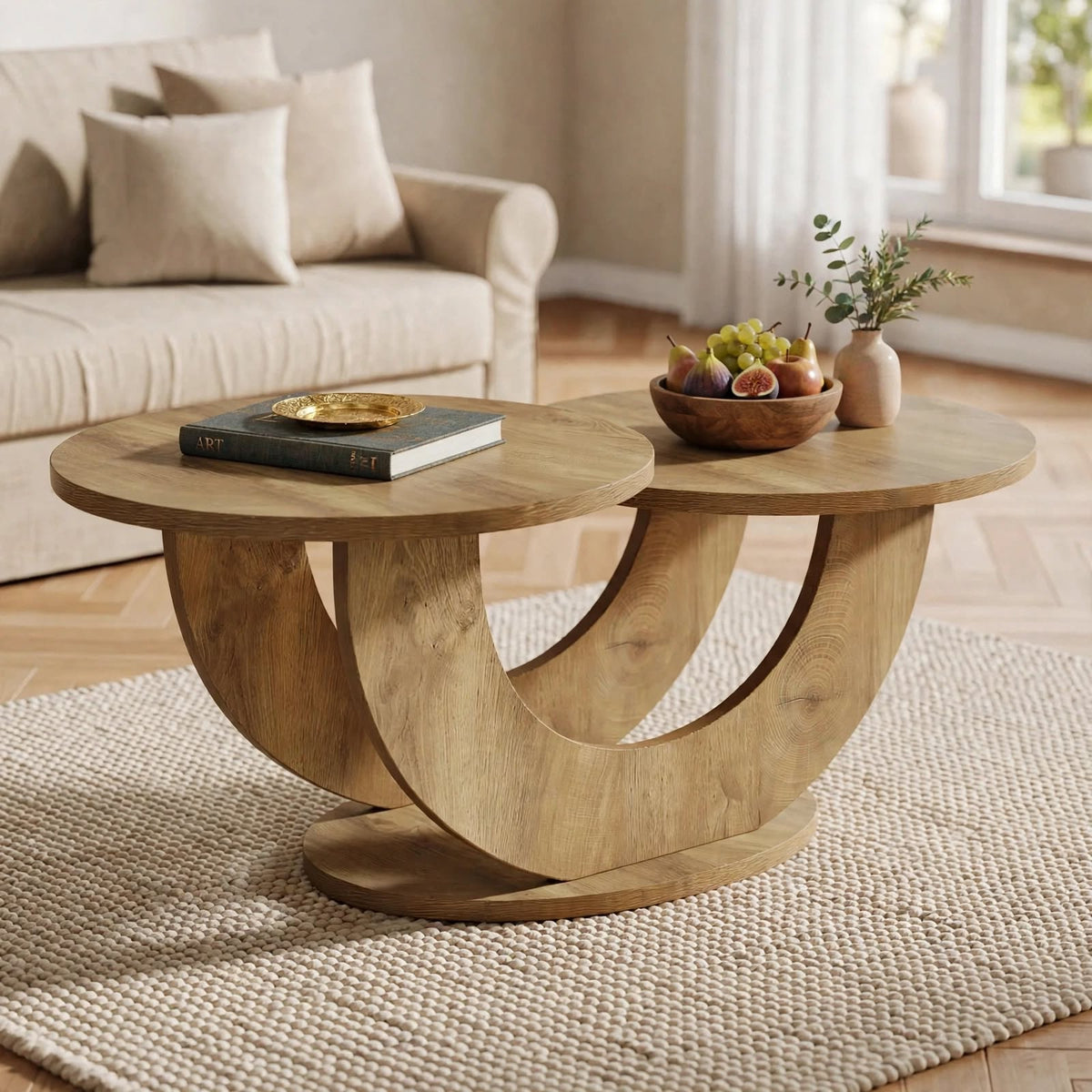 Table basse gigogne 2 plateaux effet chêne