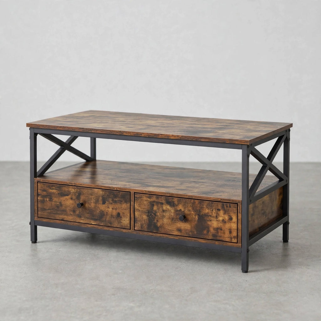 Table basse industrielle 2 tiroirs