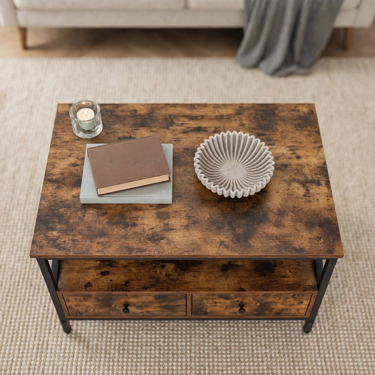 Table basse industrielle 2 tiroirs