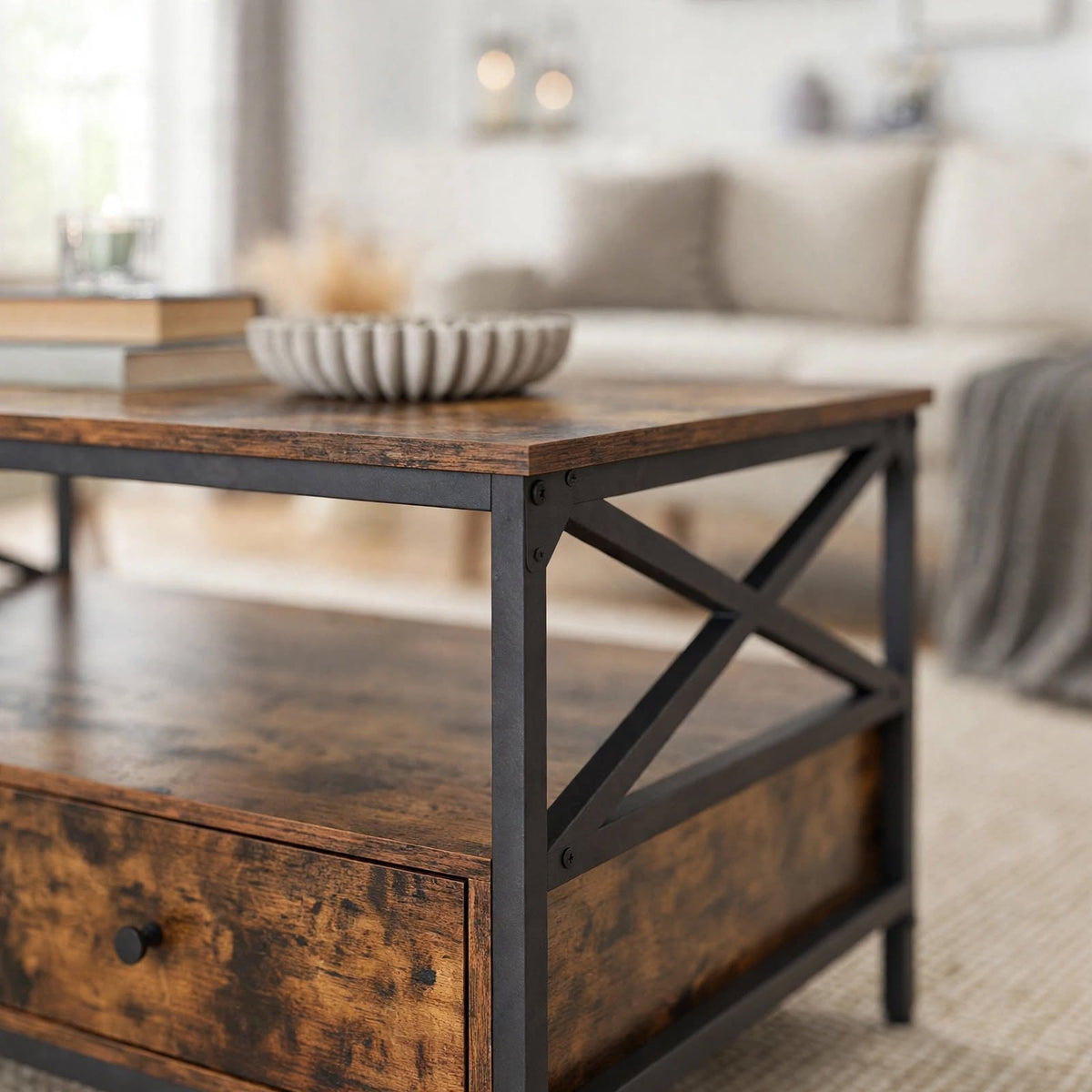 Table basse industrielle 2 tiroirs