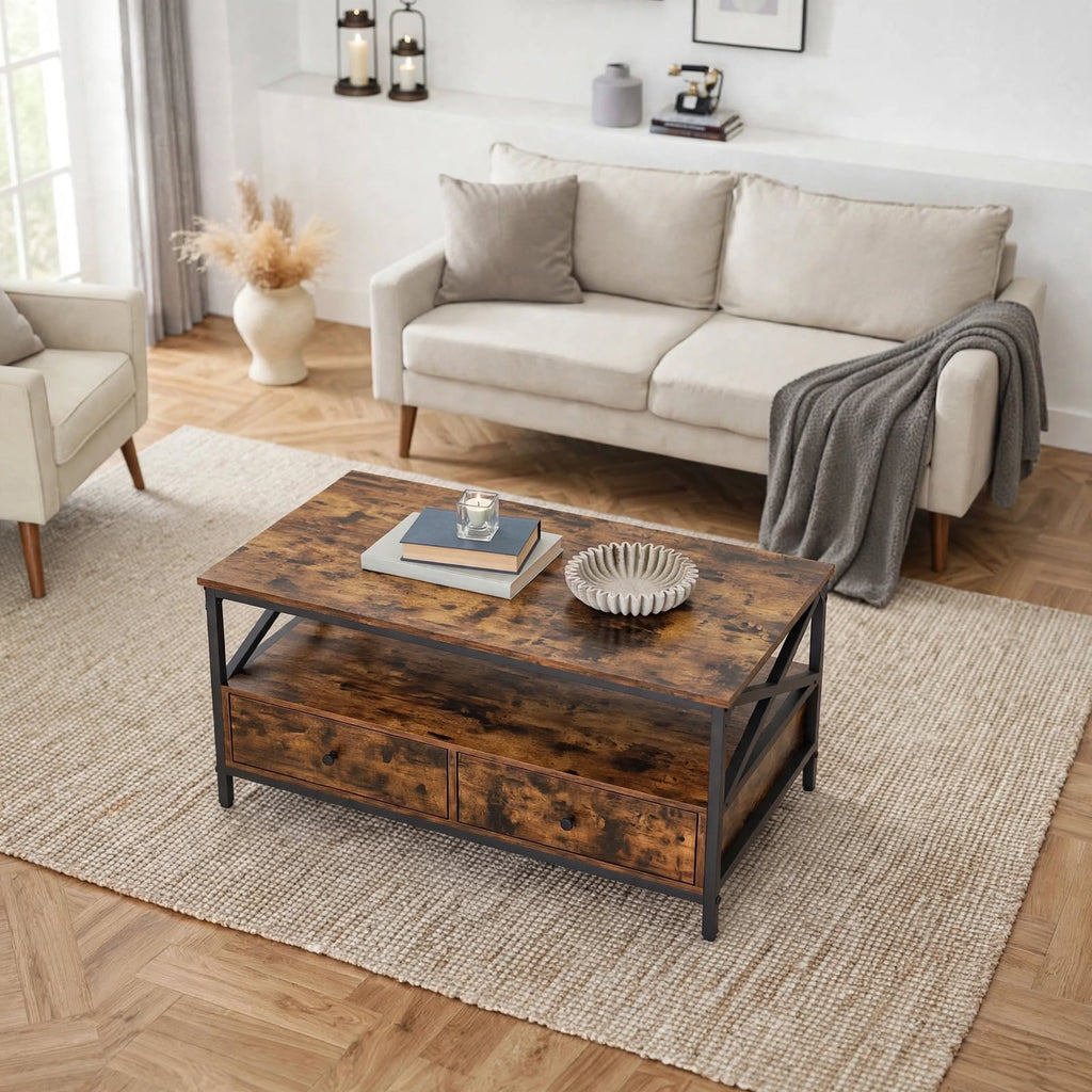 Table basse industrielle 2 tiroirs