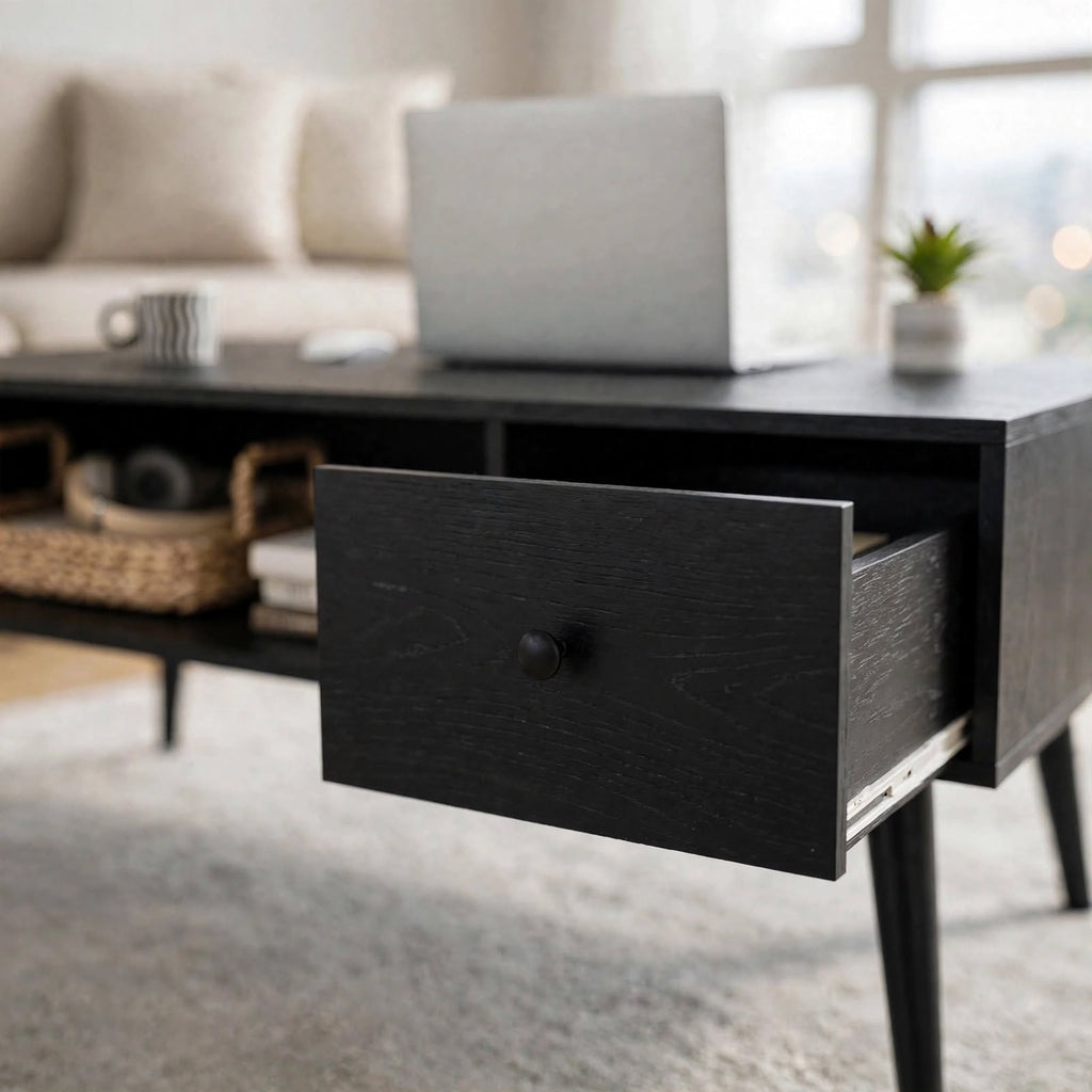 Table basse noire avec tiroir