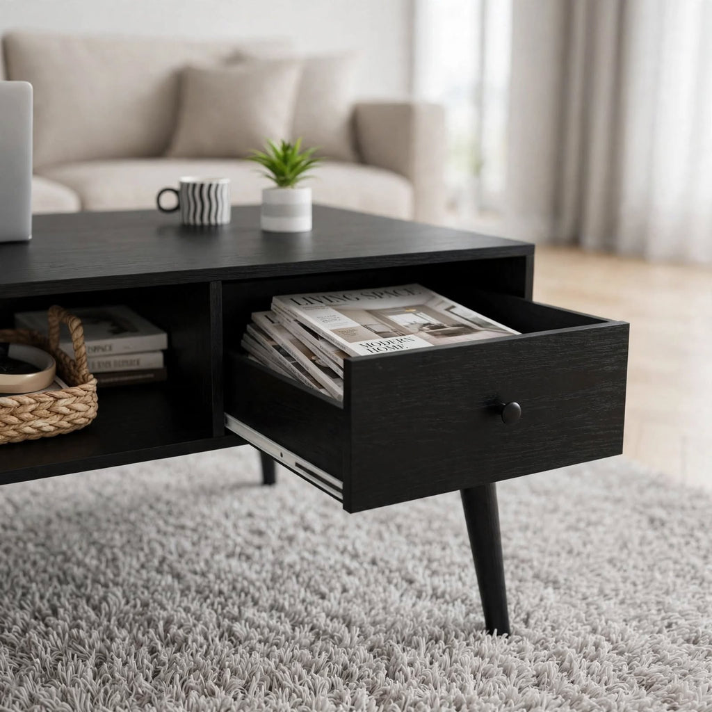 Table basse noire avec tiroir