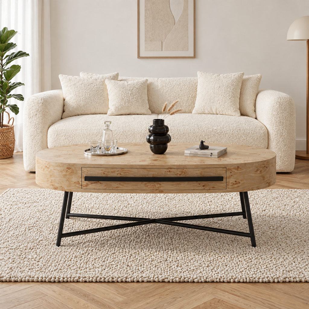 Table basse ovale avec tiroir