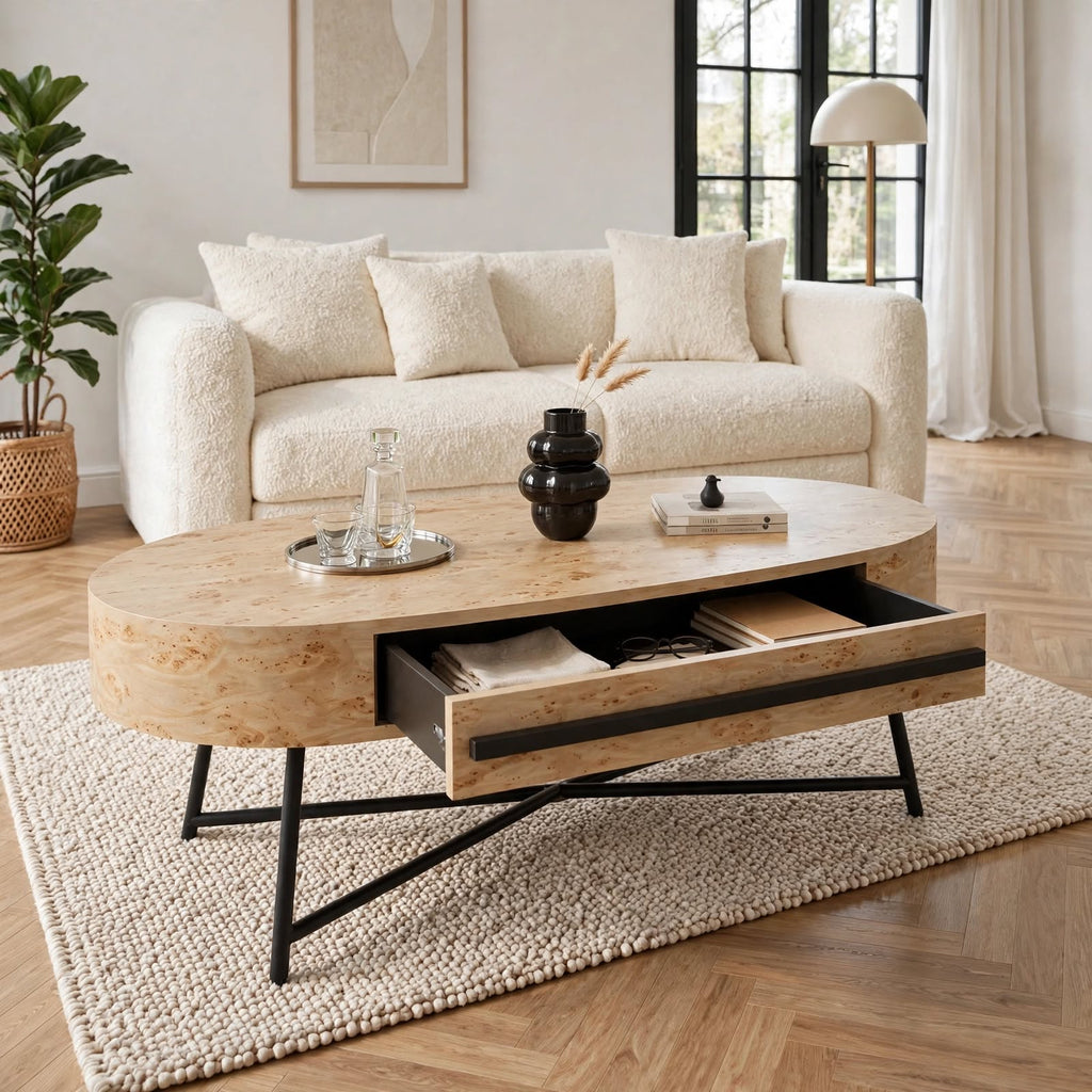 Table basse ovale avec tiroir