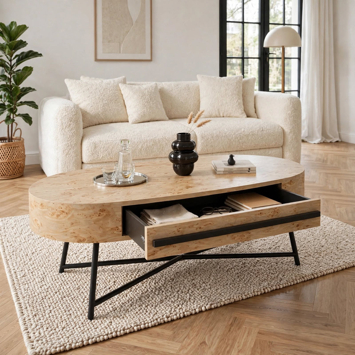 Table basse ovale avec tiroir