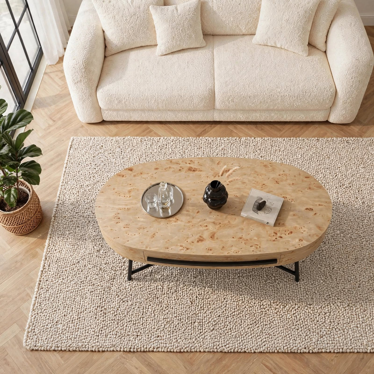 Table basse ovale avec tiroir