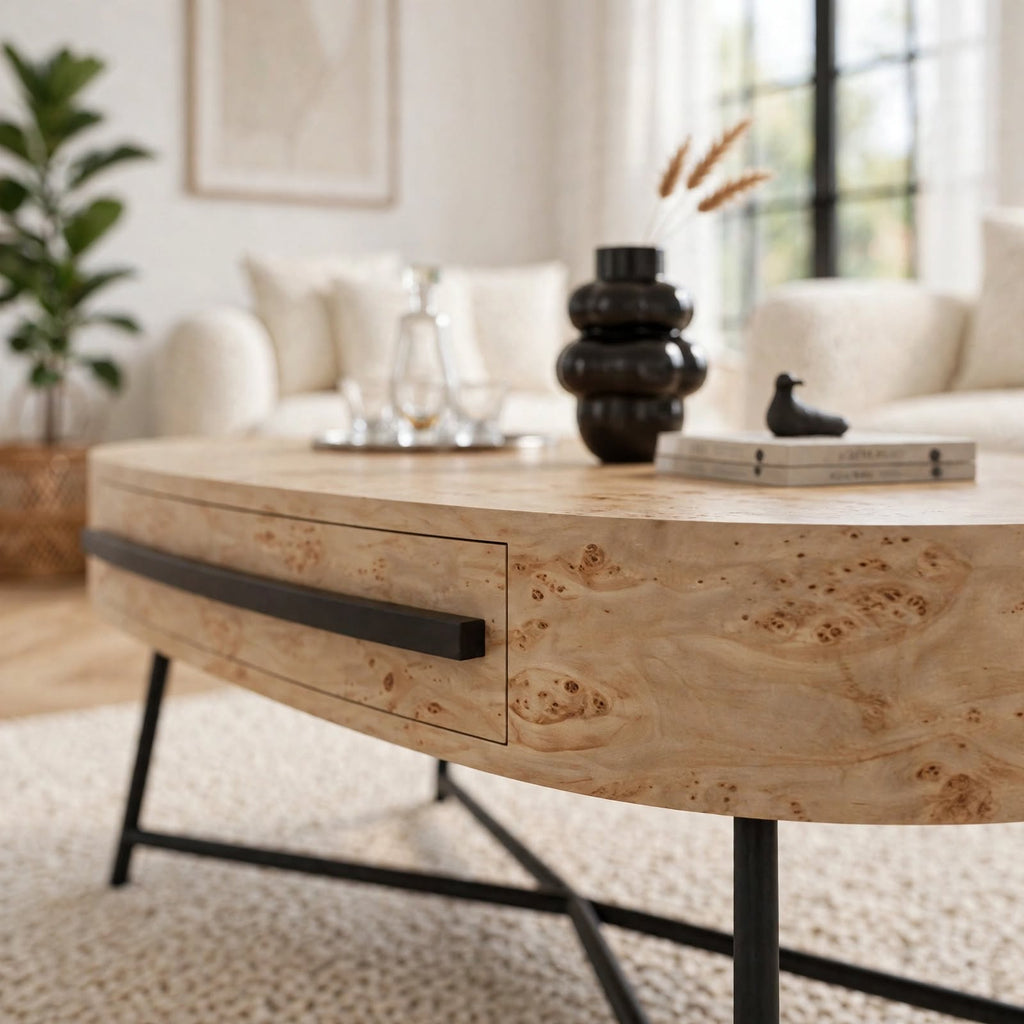 Table basse ovale avec tiroir