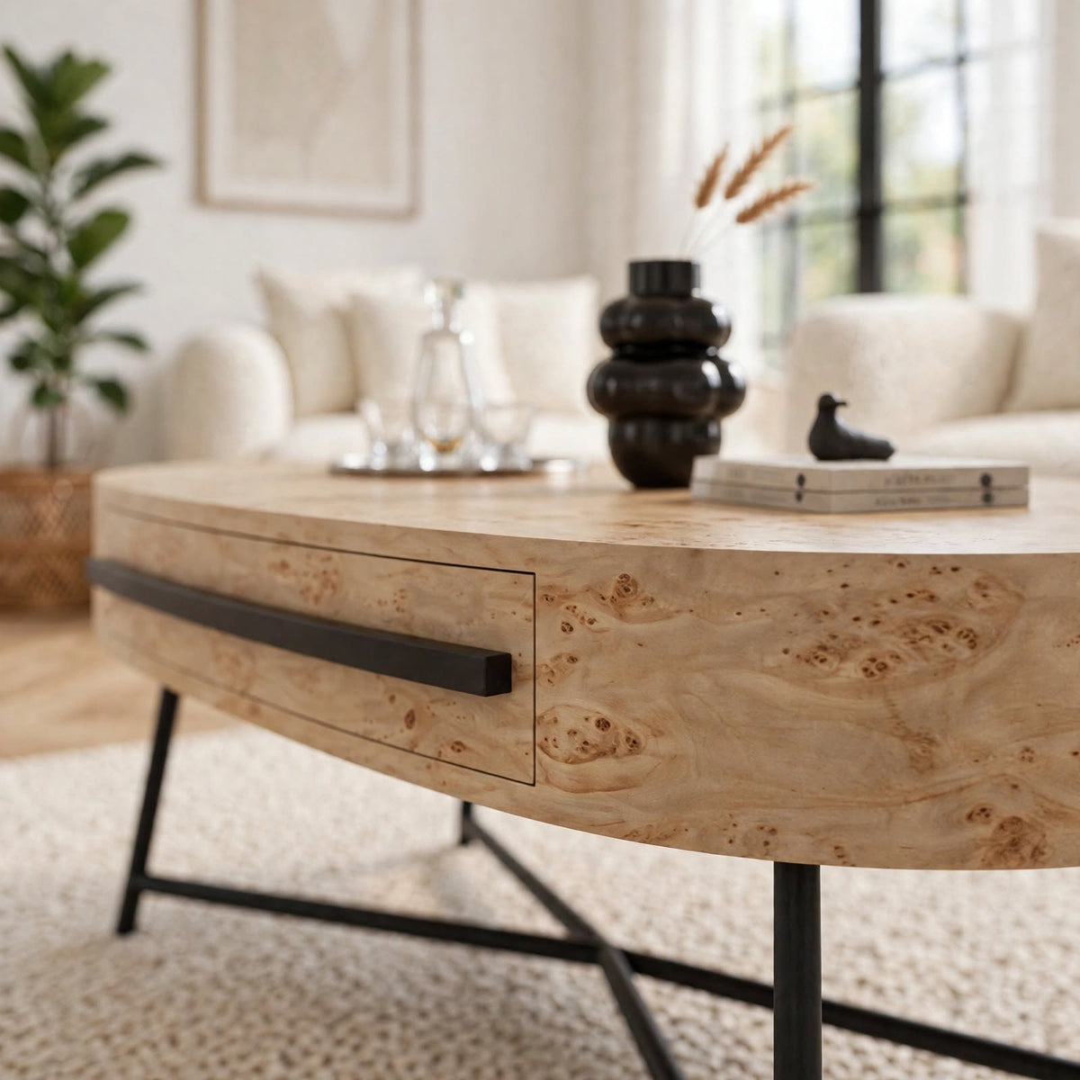 Table basse ovale avec tiroir