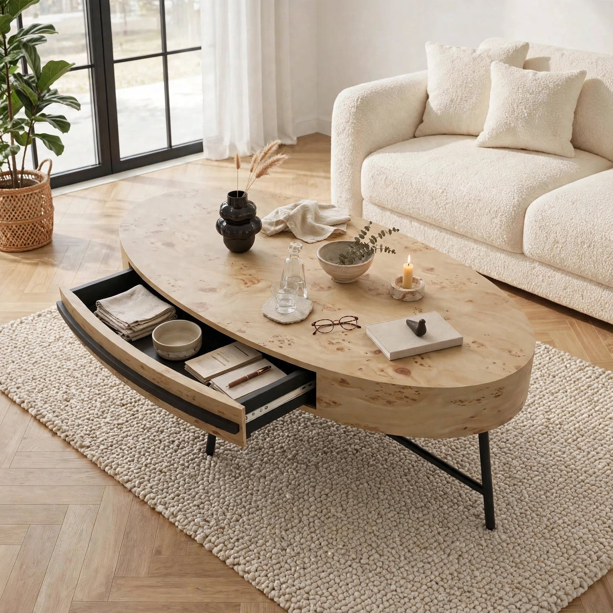 Table basse ovale avec tiroir