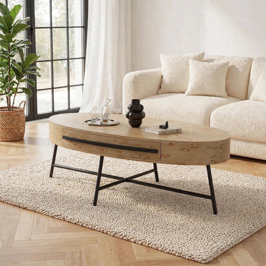 Table basse ovale avec tiroir