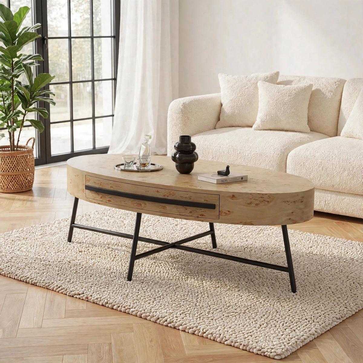 Table basse ovale avec tiroir