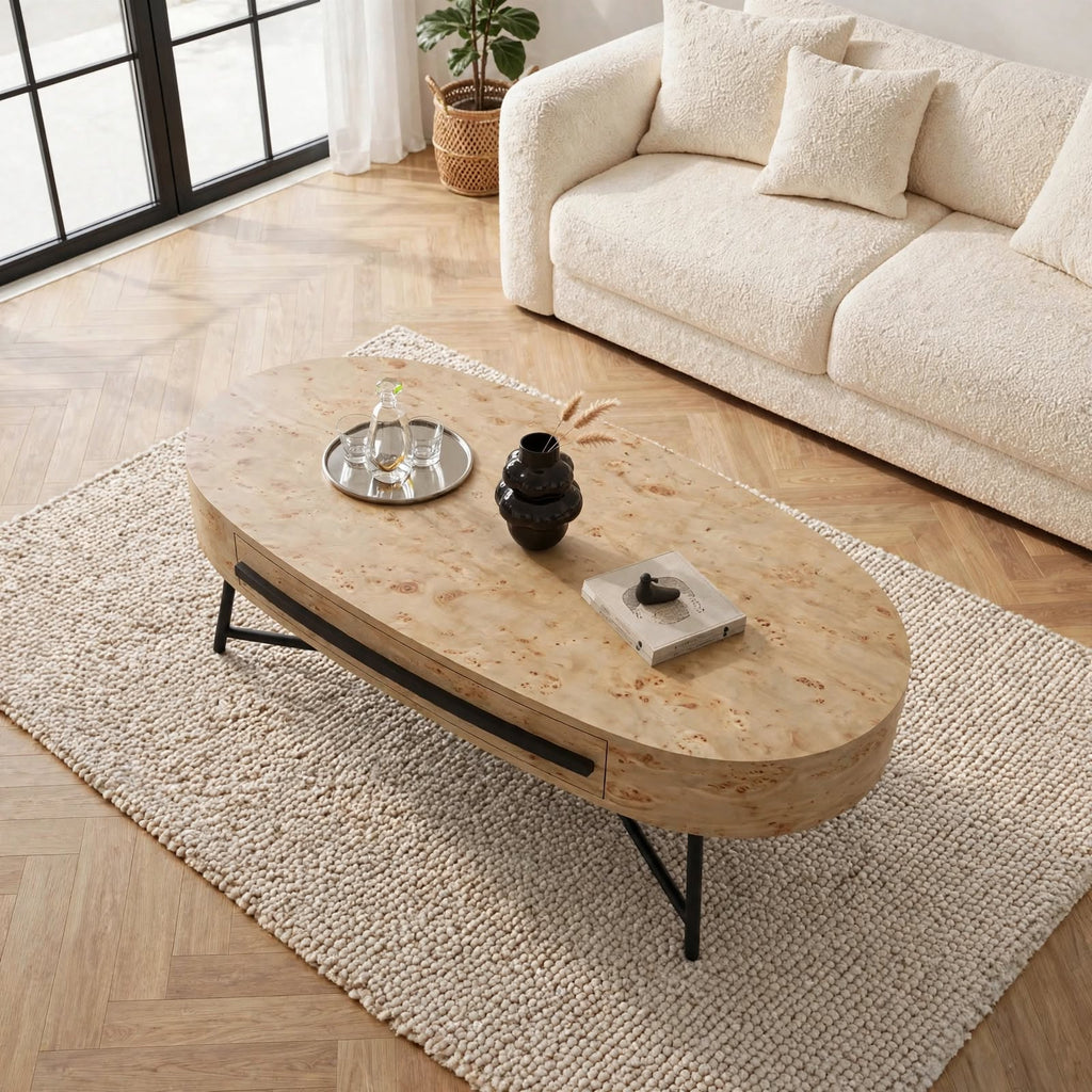 Table basse ovale avec tiroir