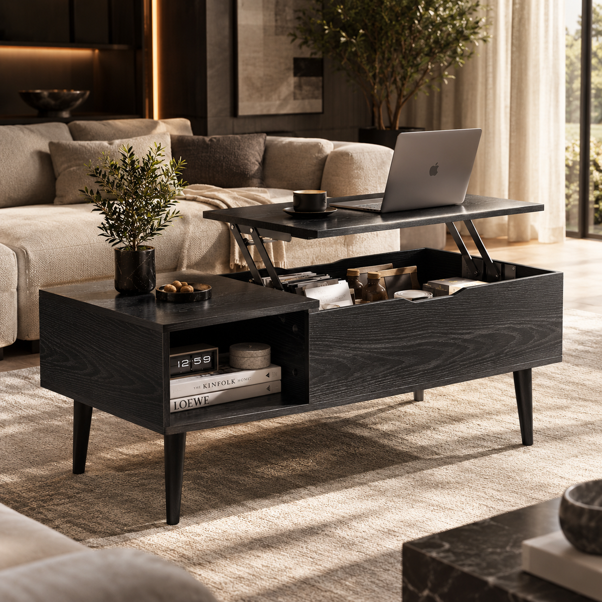 Table basse relevable avec rangement