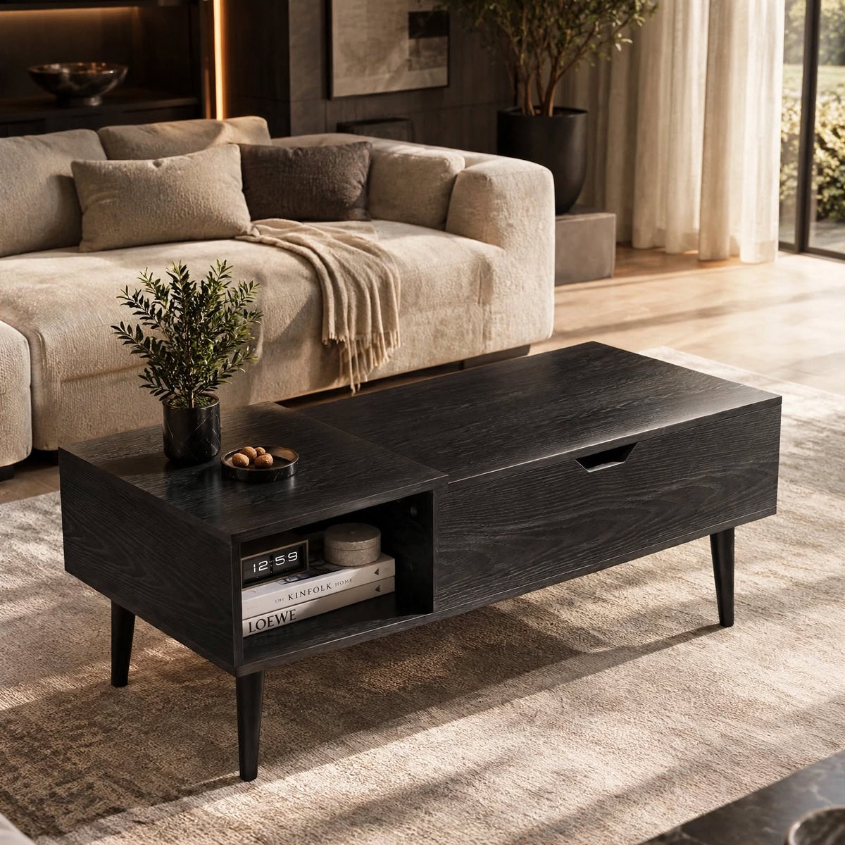 Table basse relevable avec rangement