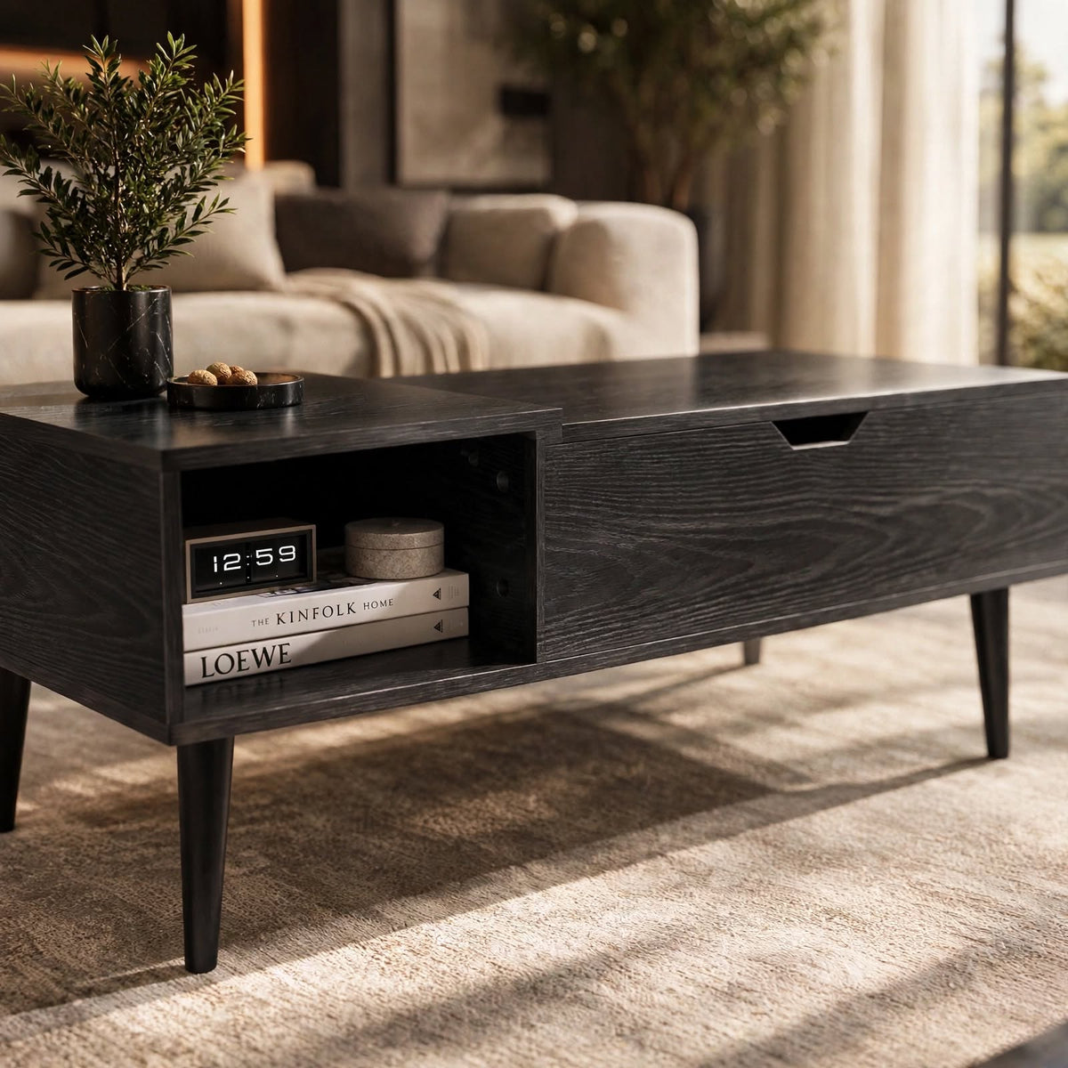 Table basse relevable avec rangement