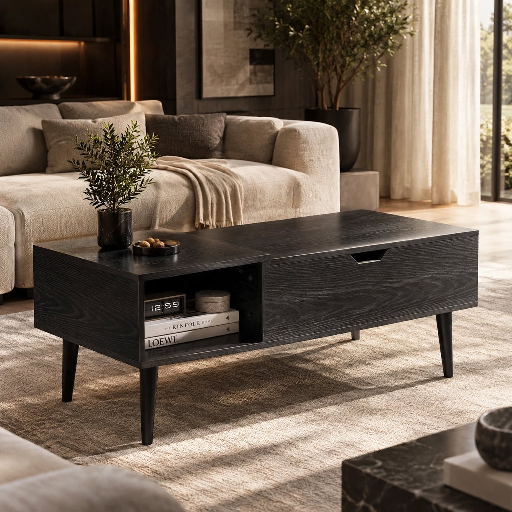 Table basse relevable avec rangement