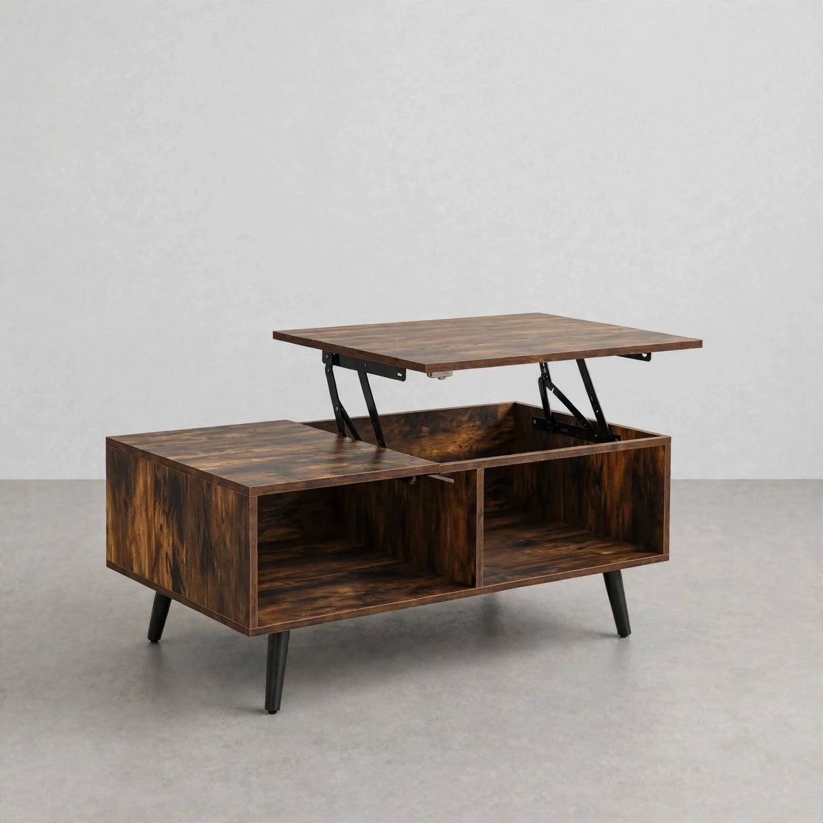 Table basse relevable effet bois rustique