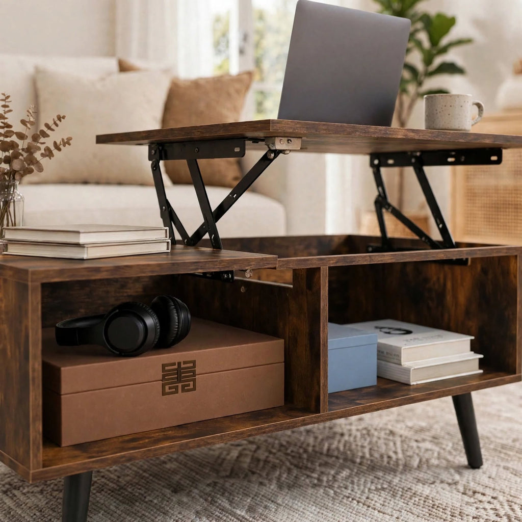 Table basse relevable effet bois rustique