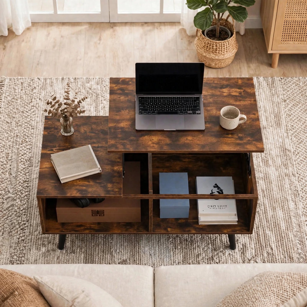 Table basse relevable effet bois rustique