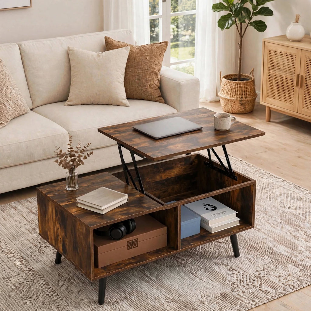 Table basse relevable effet bois rustique