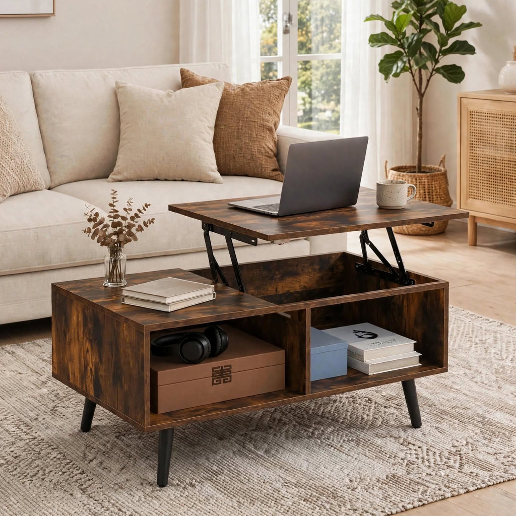 Table basse relevable effet bois rustique