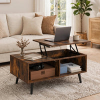 Table basse relevable effet bois rustique
