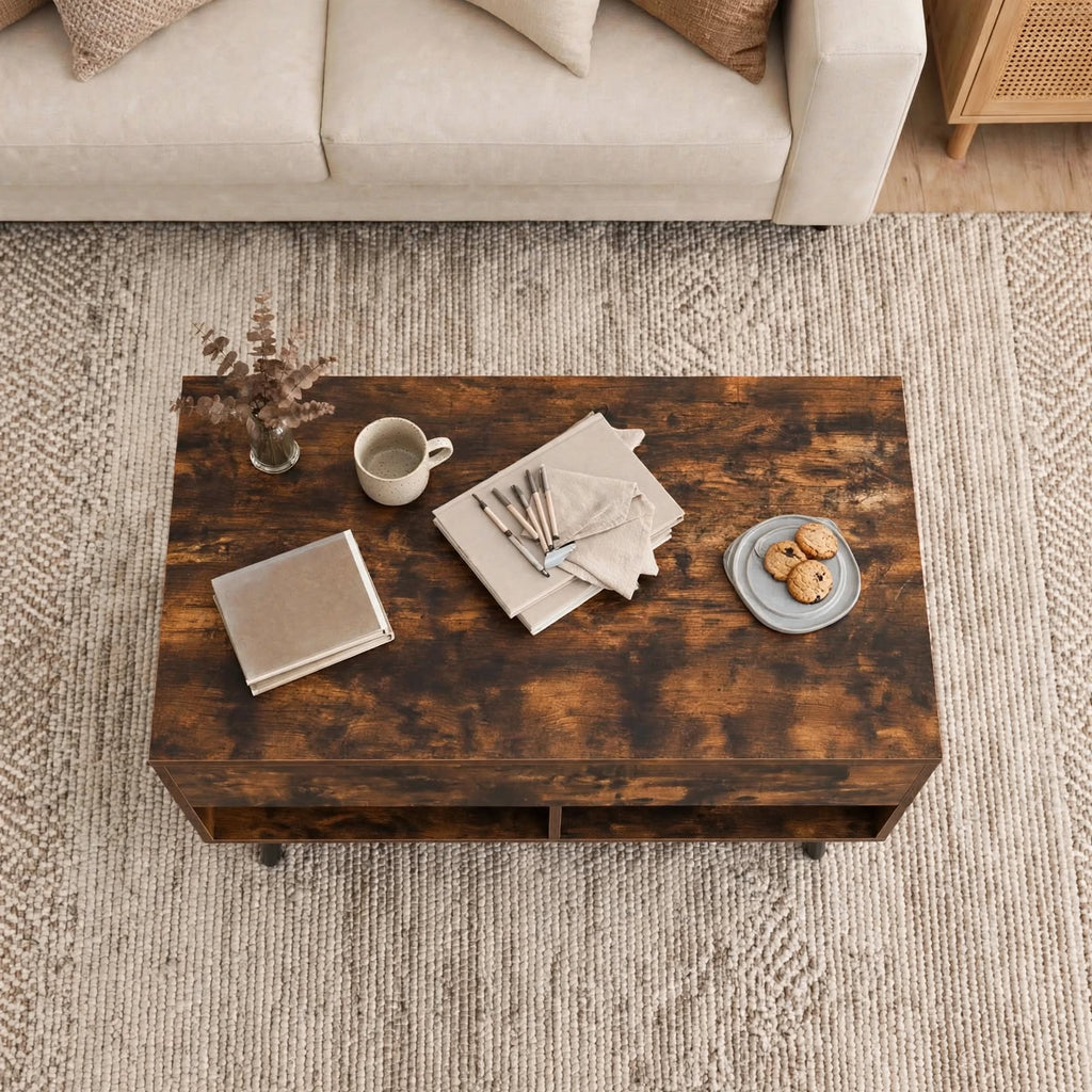 Table basse relevable effet bois rustique