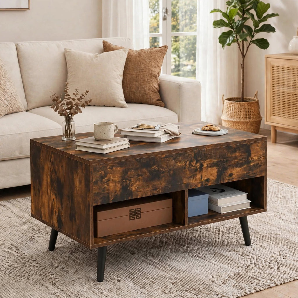 Table basse relevable effet bois rustique
