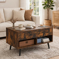 Table basse relevable effet bois rustique