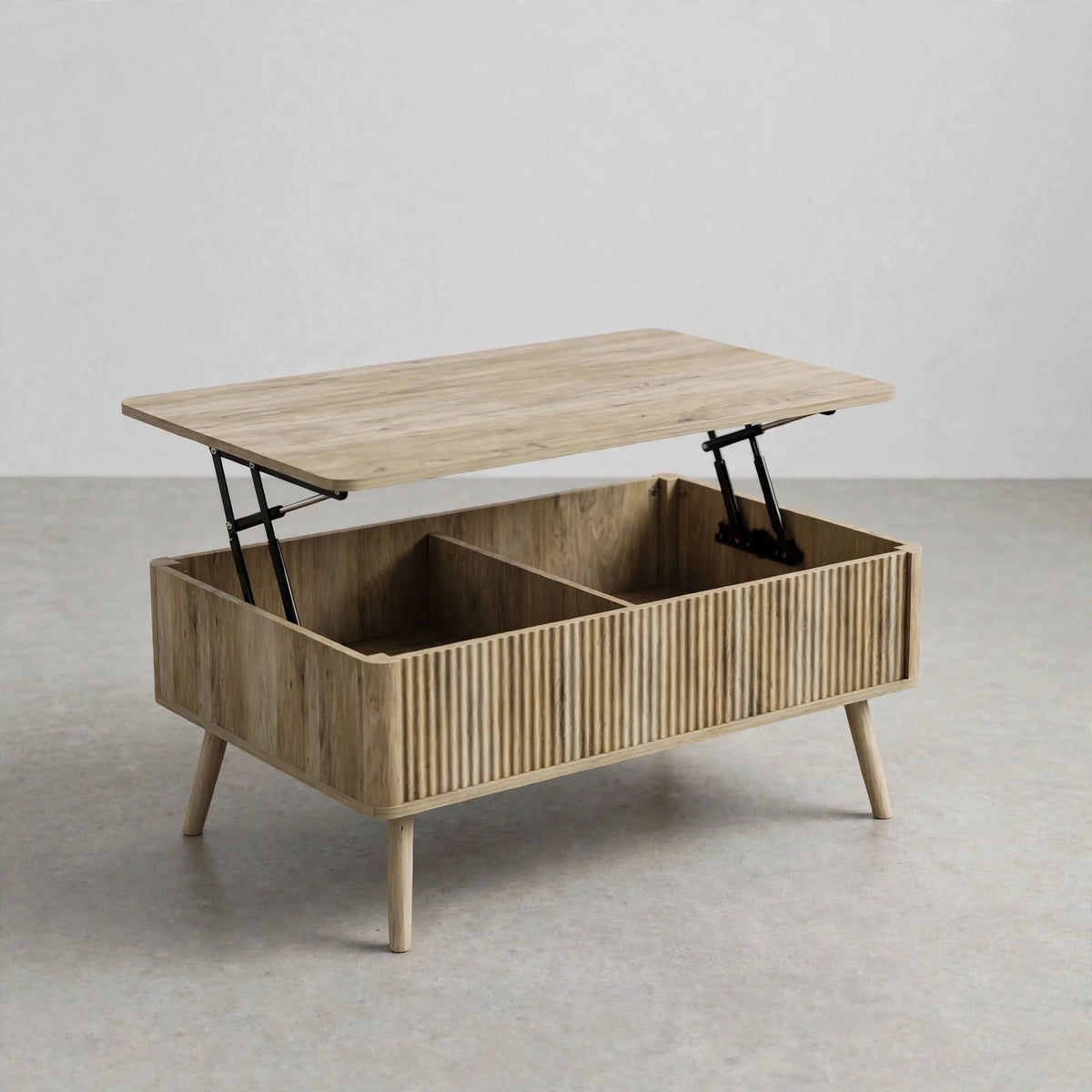 Table basse relevable effet chêne