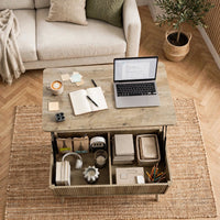 Table basse relevable effet chêne