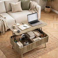 Table basse relevable effet chêne