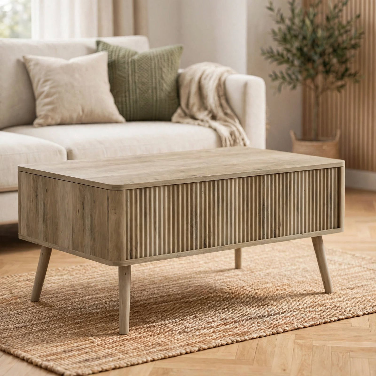Table basse relevable effet chêne