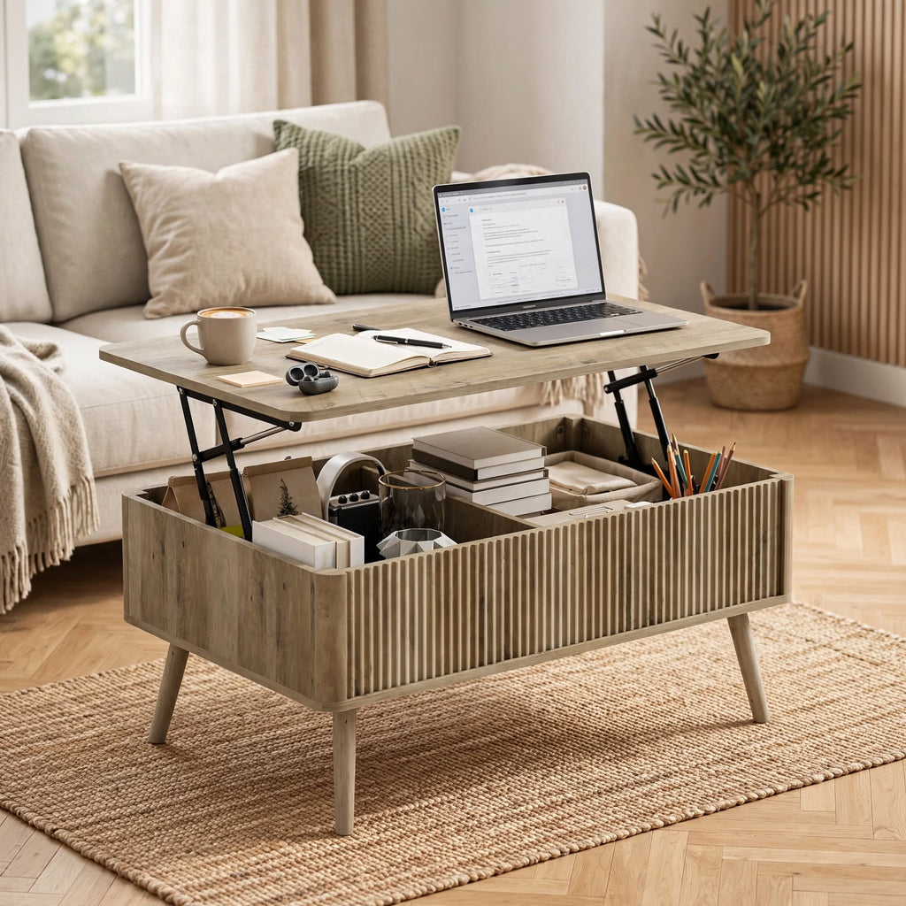 Table basse relevable effet chêne