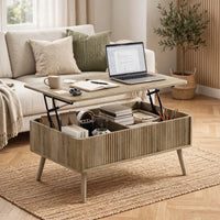 Table basse relevable effet chêne