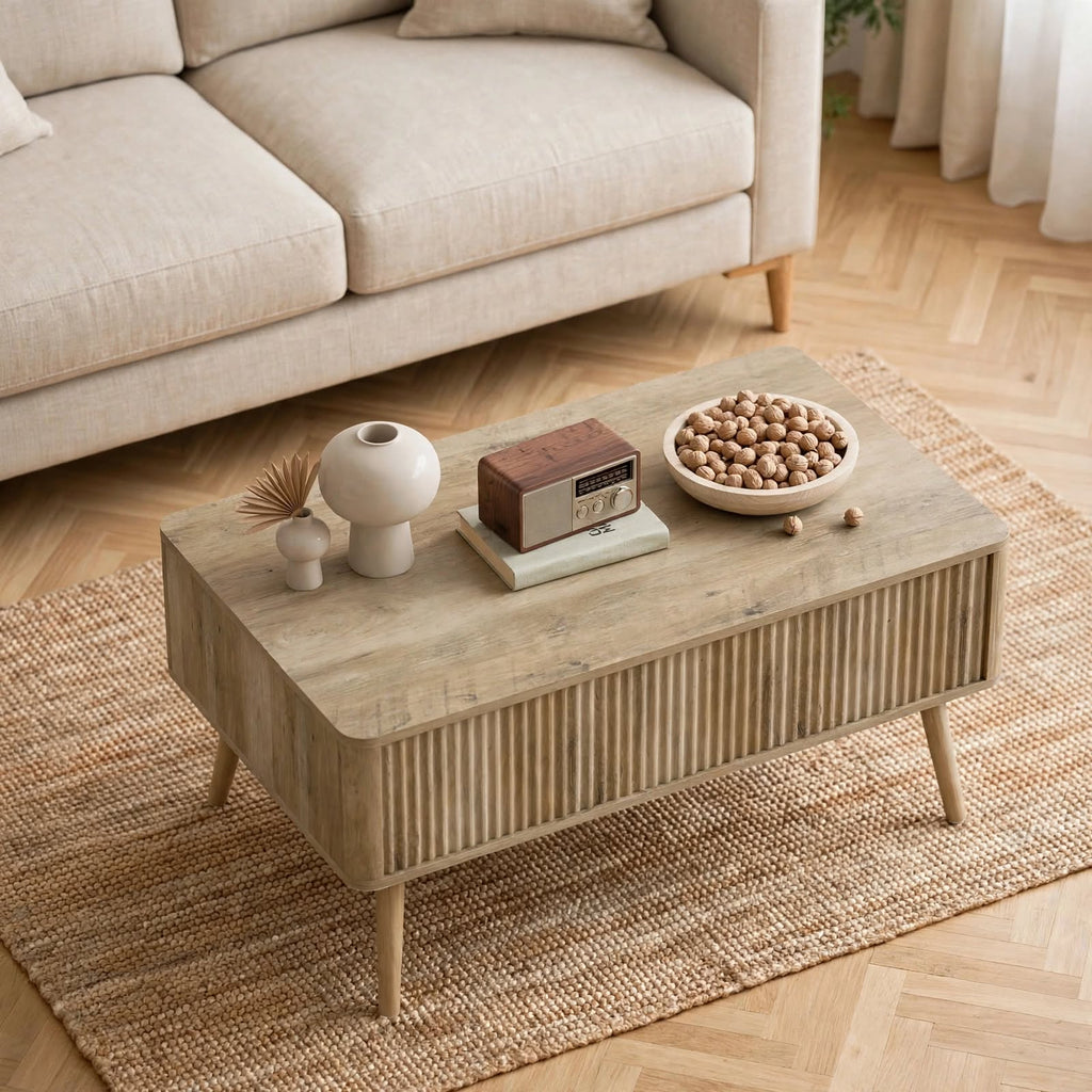 Table basse relevable effet chêne