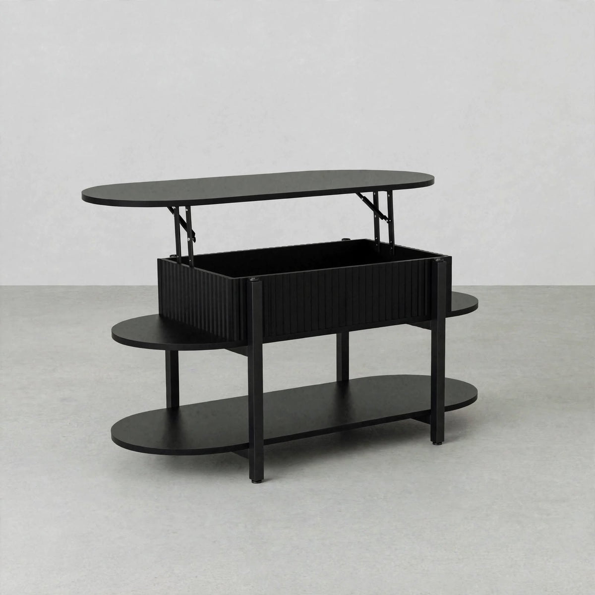 Table basse relevable ovale noire