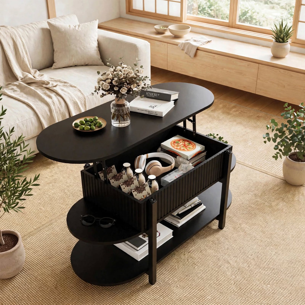 Table basse relevable ovale noire