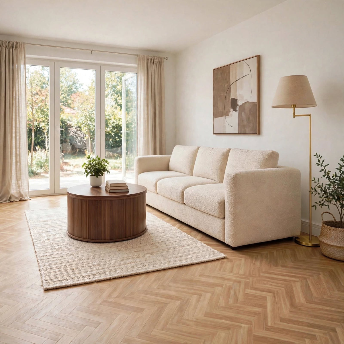 Table basse ronde relevable effet noyer