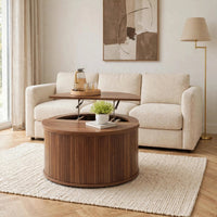 Table basse ronde relevable effet noyer