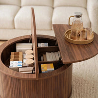 Table basse ronde relevable effet noyer