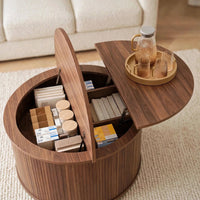 Table basse ronde relevable effet noyer