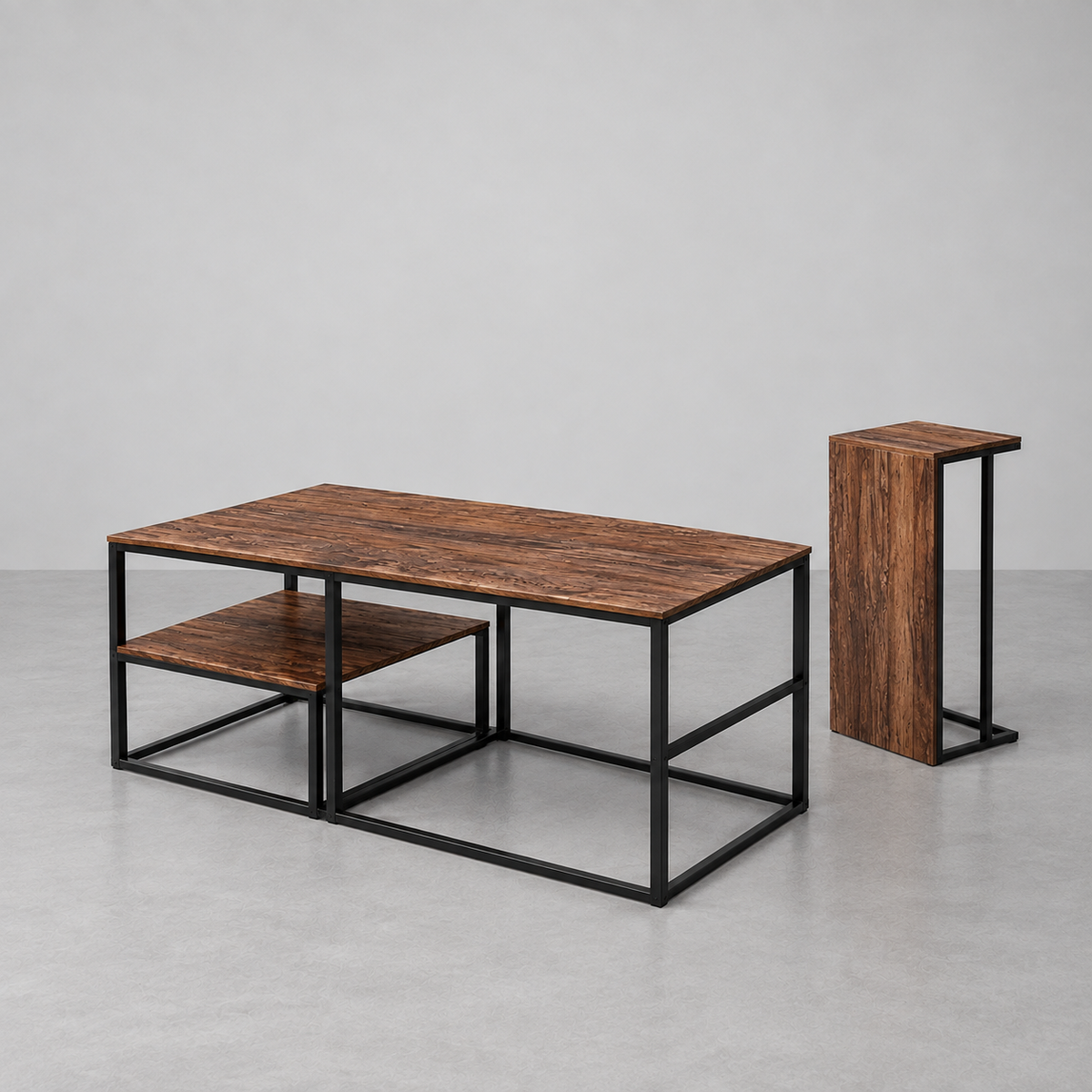 Table basse effet bois avec étagères