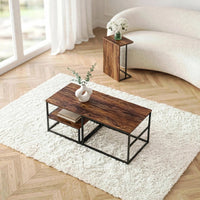 Table basse effet bois avec étagères
